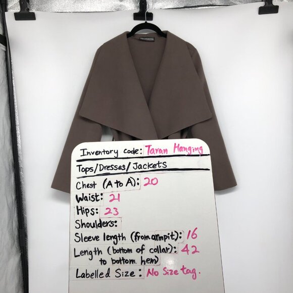 Kyna Collection Taupe Wrap Waterfall plush trench Coat waist tie size ~L - Picture 15 of 16